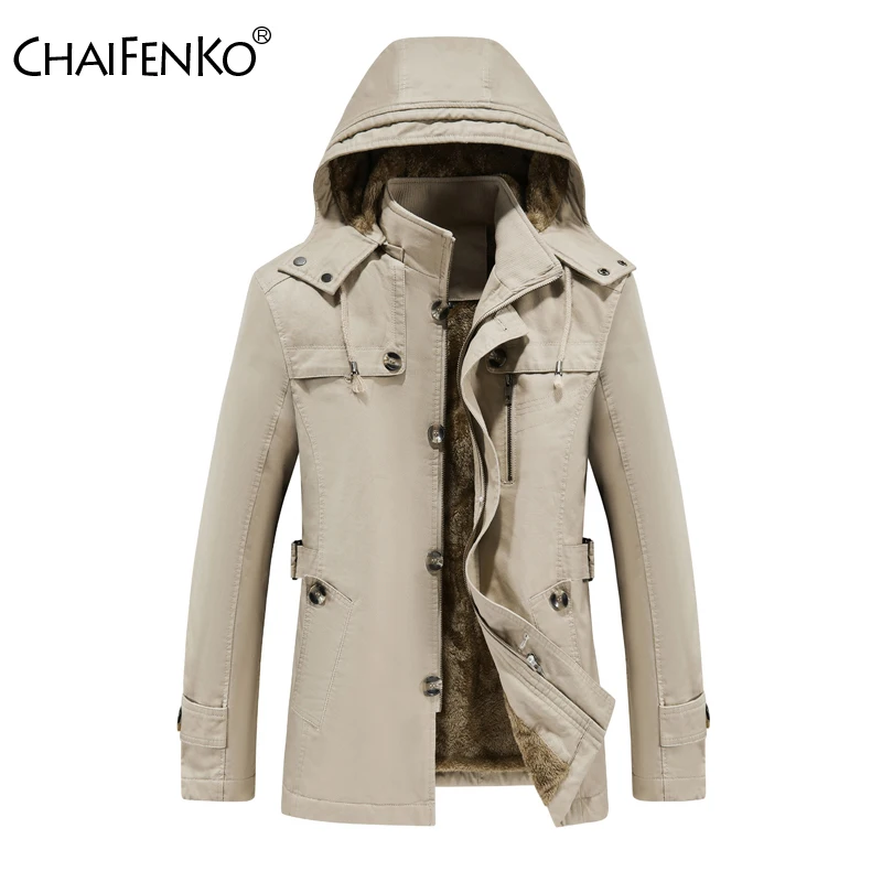 

Winter Medium Long Styles Man Coats Outdoors Fleece Thickening Keep Warm Jacket New New Removable Hat Windproof Solid Parkas Man