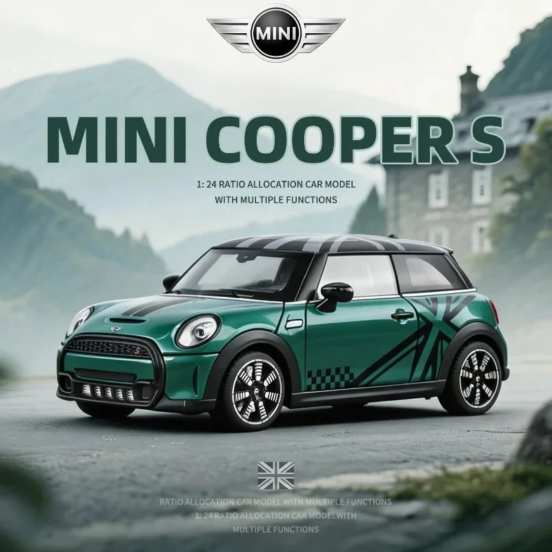 Officially Licensed 1:24  Cooper Alloy Car Model Diecast Toy Vehicle with Pull Back Light Sound Collection Miniature Voiture