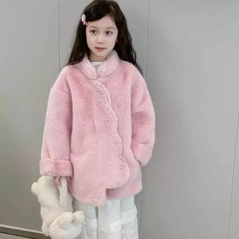 Autumn Winter New Children's Faux Fur Jacket Imitation Mink Fur Warm Fur Coat A4220