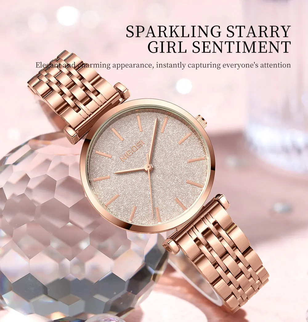 NIBOSI Top Brand Women Quartz Watches Luxury Pink Stainless Steel Ladies Watch Waterproof Fashion Female Watches Reloj Mujer