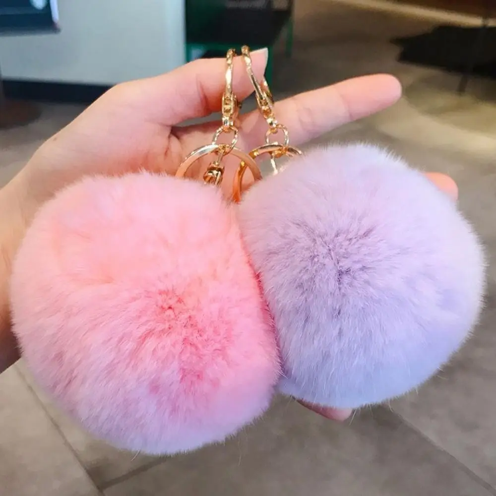 Fashion Imitation Rabbit Fur Plush Ball Pendant 8cm Hanging Decoration Fluffy Ball Keychain Solid Color Car Keyring Woman