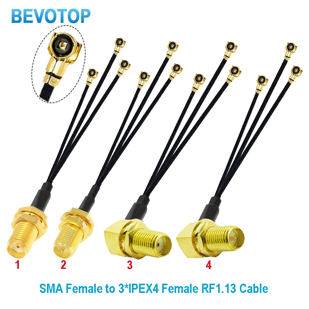 1PCS RF1.13 Cable Splitter SMA / RP-SMA Female to 3 x MHF4 / Jack 1 to 3 Adapter Combiber 1.13 Pigtail Extension Jumper