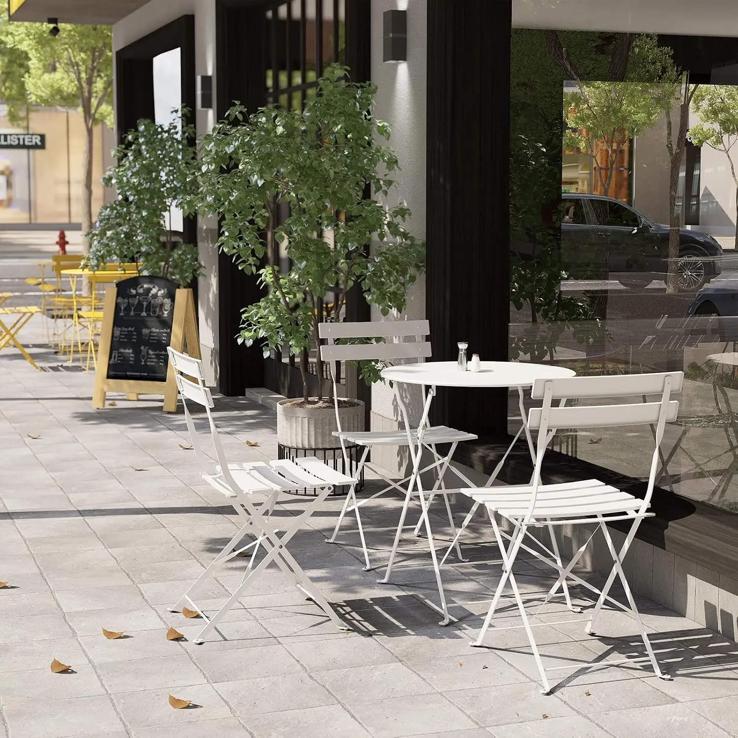 3 Piece Folding Patio Bistro Set for Outdoor Balcony, White