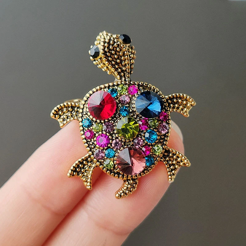 Vintage Rhinestone Cute Cartoon Turtle Animal Brooches For Women Men Coat Clothing Accessories Brooch Pins Party Jewelry Gifts