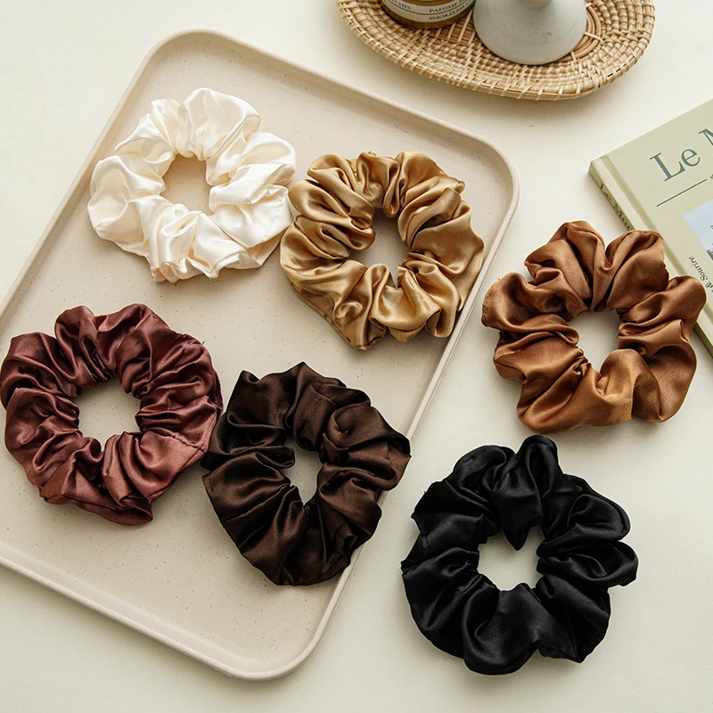 New Korean Coffee Women Elastic Hair Bands Solid Color Floral Print Scrunchies Hair Ties Ladies Ponytail Hold Hair Accessories