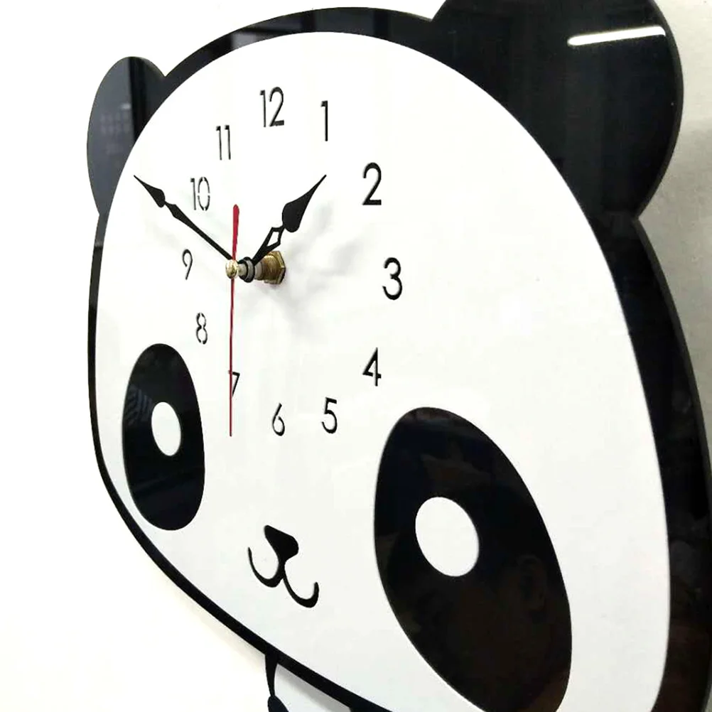 

28x26cm Home Wall Clock Cartoon Panda Shape Silent Decorative Hanging Clock for Kids Room Bedroom Living Room Office Kitchen Bar