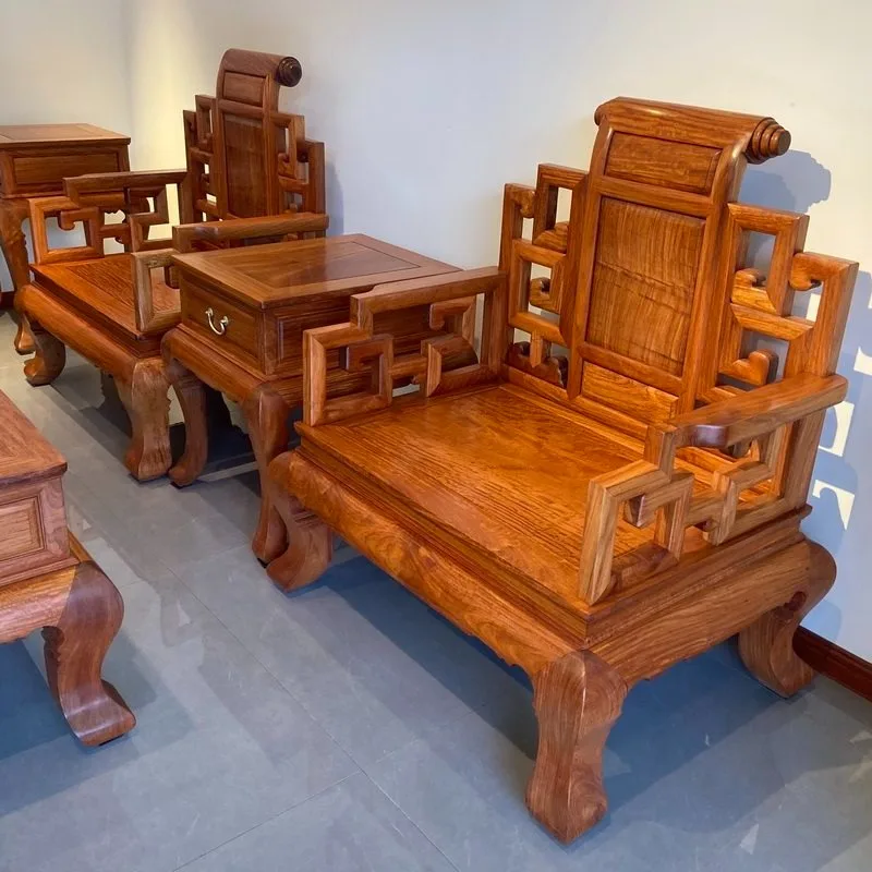 Mahogany Sofa Set, Big Fruit Red Sandalwood, Burmese Rosewood Big Rich Sofa Ten-piece Living Room Furniture