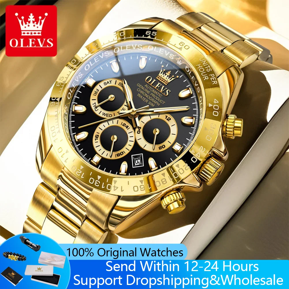 

OLEVS 6638 Best Seller Gold Watches for Men Stainless Steel Chronograph Luxury Brand Original Automatic Mechanical Men's Watches