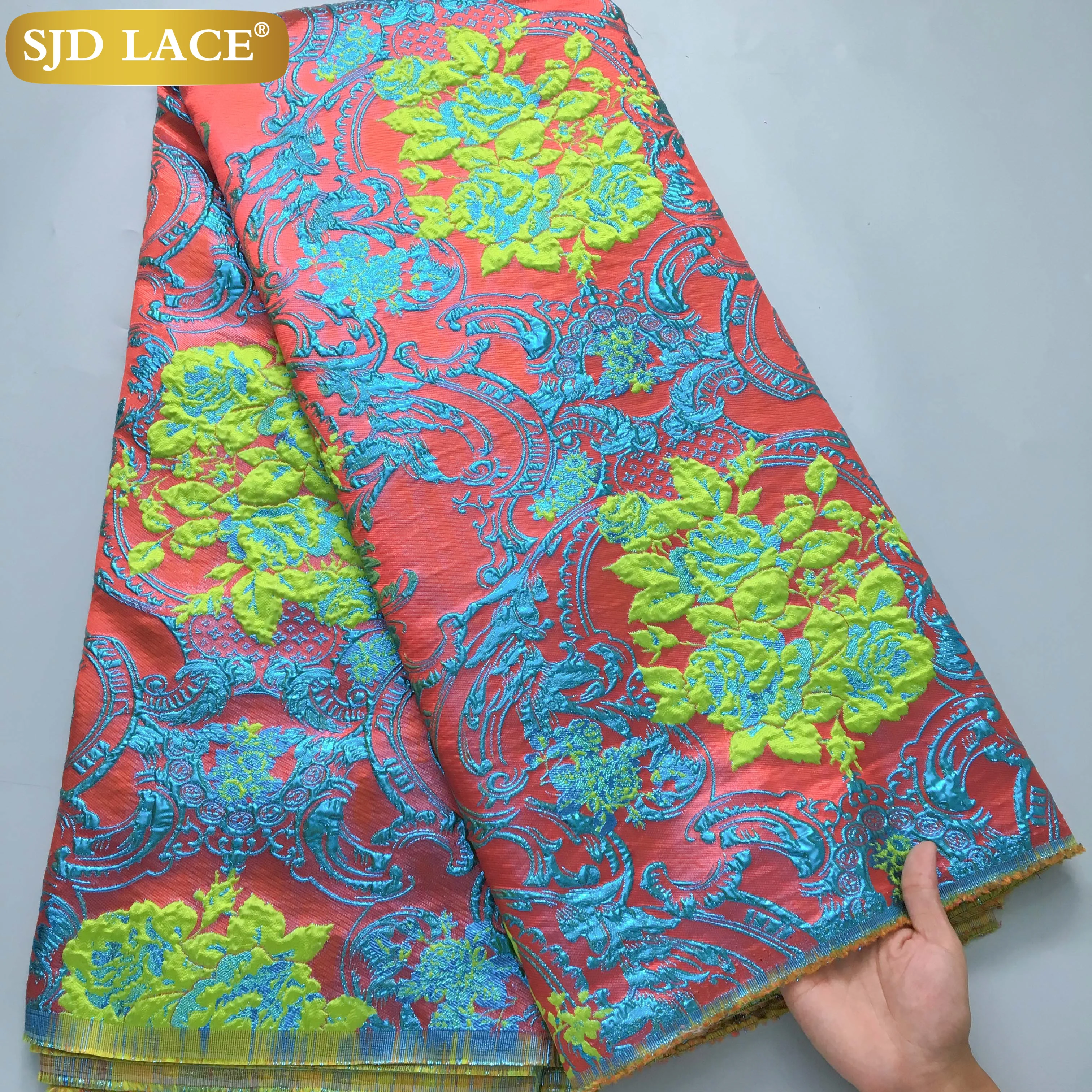 SJD LACE African Brocade Lace Colorful Damask Dresses Fabrics 2024 Latest Nigerian French Jacquard Gilded for Wedding Party 3995