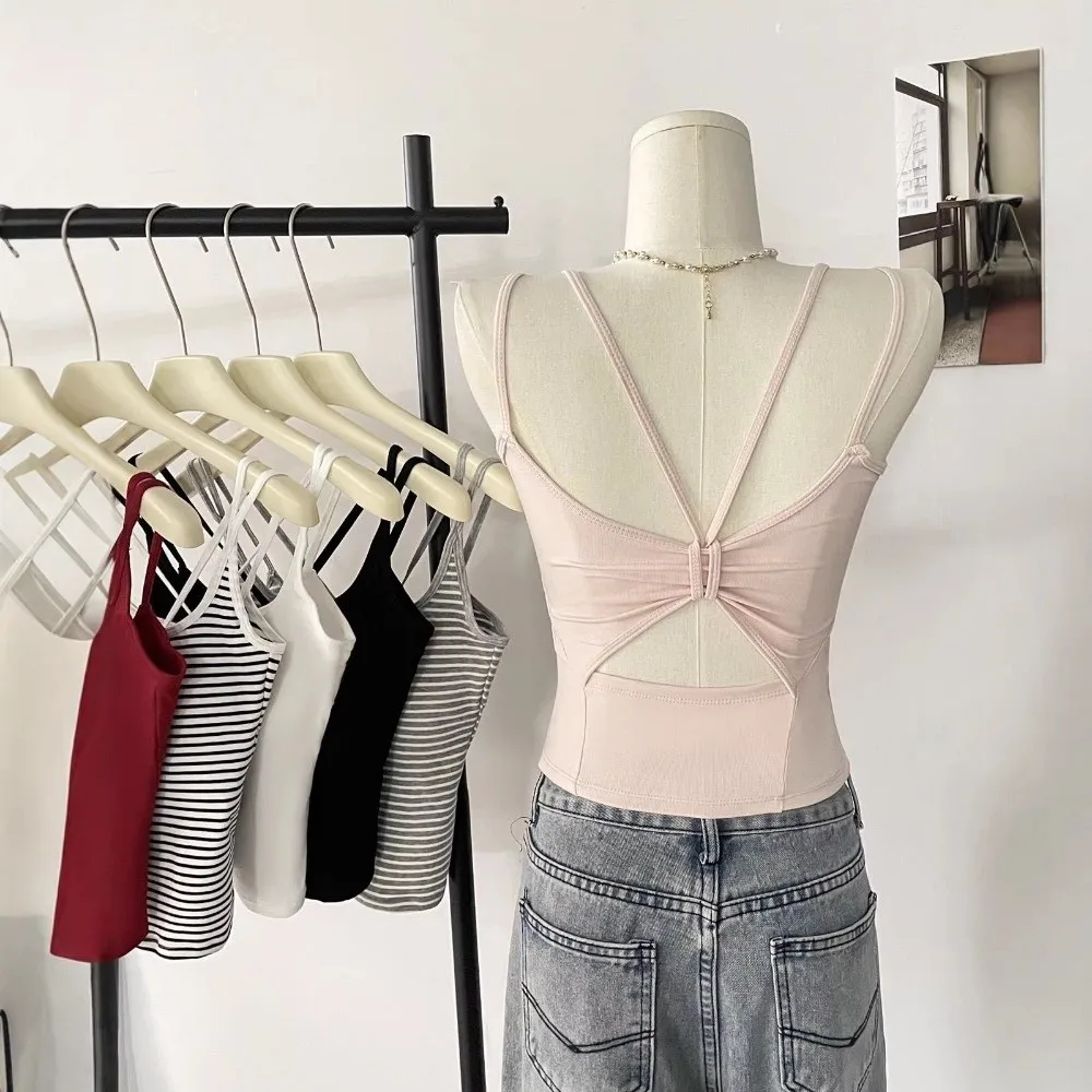 Sleeveless Women's Camisole Vest Backless Cross-Strap With Chest Pad Beauty Back Bra Korean Style Bottoming Shirt Sling Vest