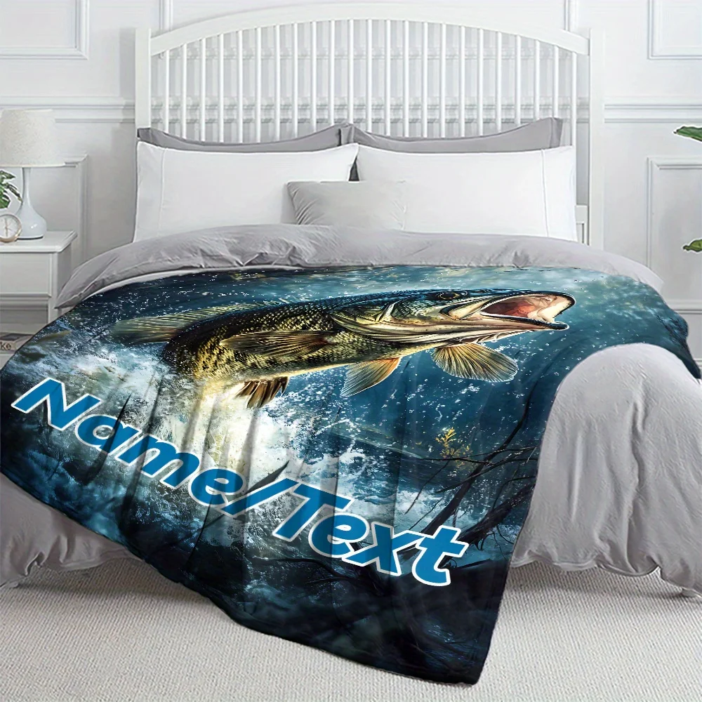 Custom name catfish-themed flannel blanket, suitable for sofas, beds, birthdays, fishing enthusiasts, friends, gifts