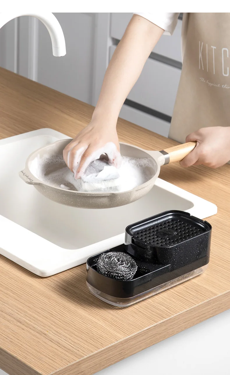 Japanese kitchen press-type soap box dishwashing and pot bubbler wholesale detergent outlet box according to creative sponge