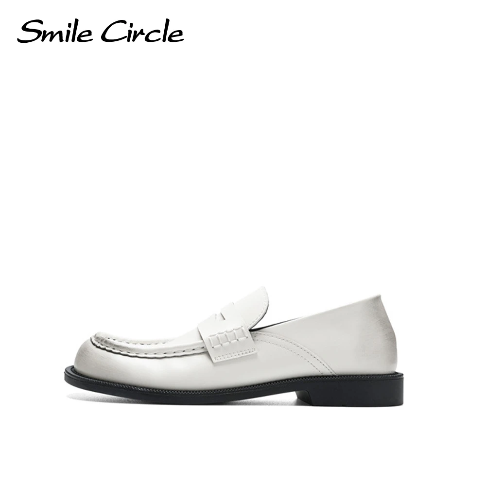 Smile Circle Casual Shoes Vintage Flat Leather Shoes Solid Color Simple And Versatile Women's Shoes