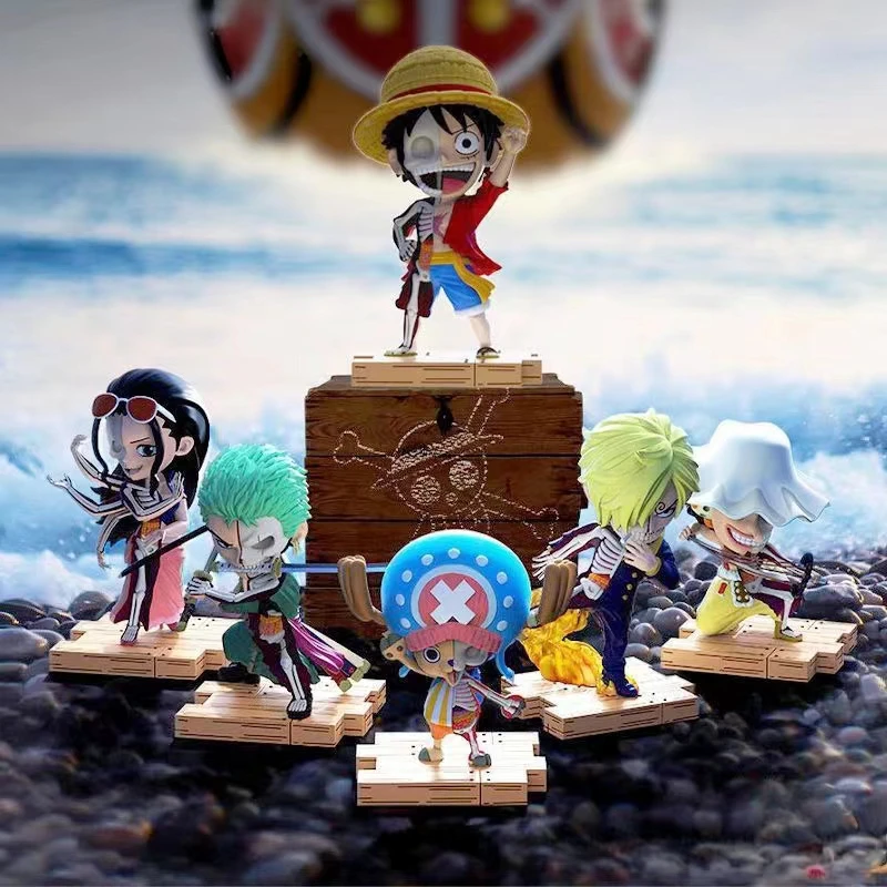 6Pcs One Piece Anime Q Edition Figurine Dissection Luffy Chopper Zoro Sanji Robin Characters Effigy Small Decorative Items Gifts