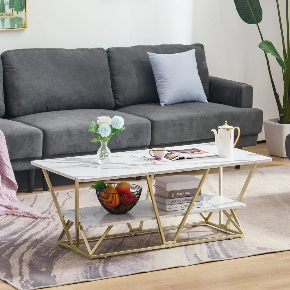 طاولة قهوة مع رف تخزين، طاولة مركزية ريفية بإطار معدني