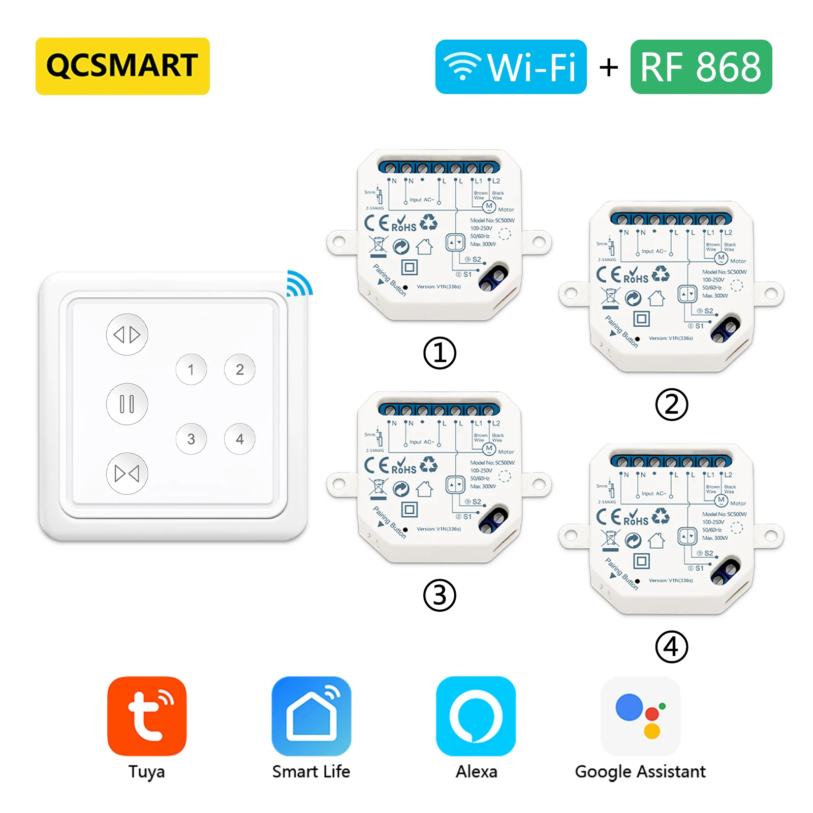 

Tuya Smart Life Curtain Switch Module for Window Blinds Roller Remote Control RF WIFI 4 Channel App Timer Google Home Alexa Echo