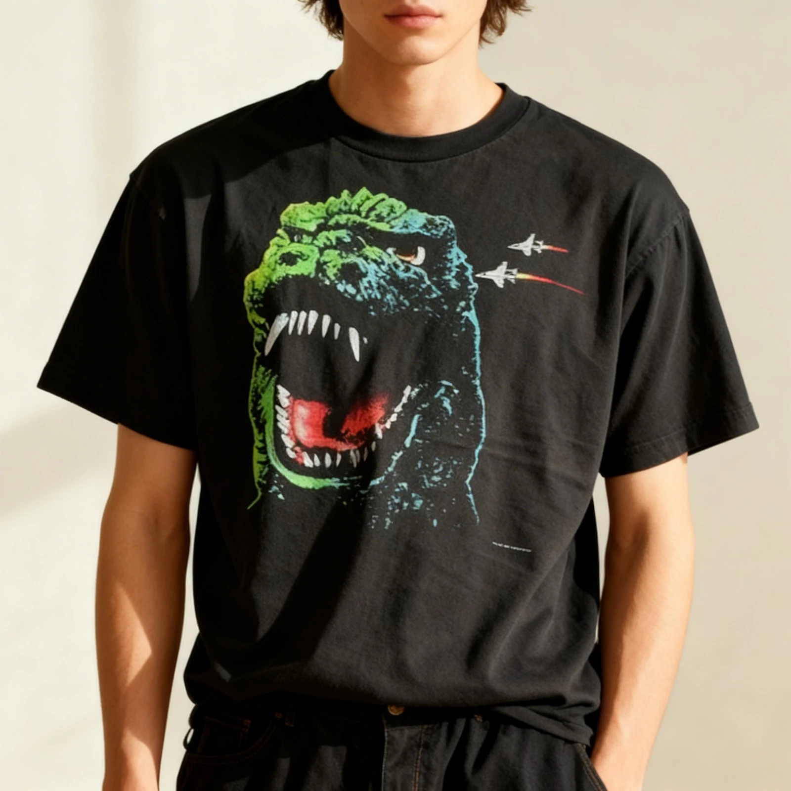 Godzilla Inspired Kaiju Monster Retro Graphic Print T-Shirt Men Women Cotton Oversized Couple Harajuku Casual Streetwear Tops - view 5