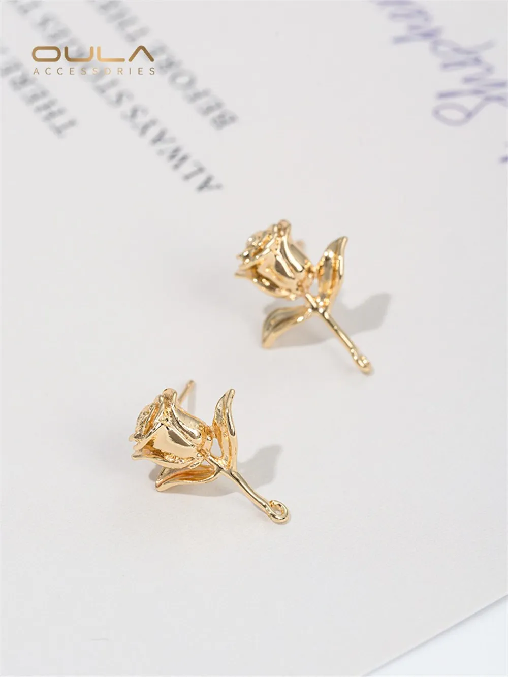 Boucles d'oreilles plaquées or 14 carats, Branches suspendues, feuilles, fleurs roses, accessoires de boucles d'oreilles artisanaux, compagnon