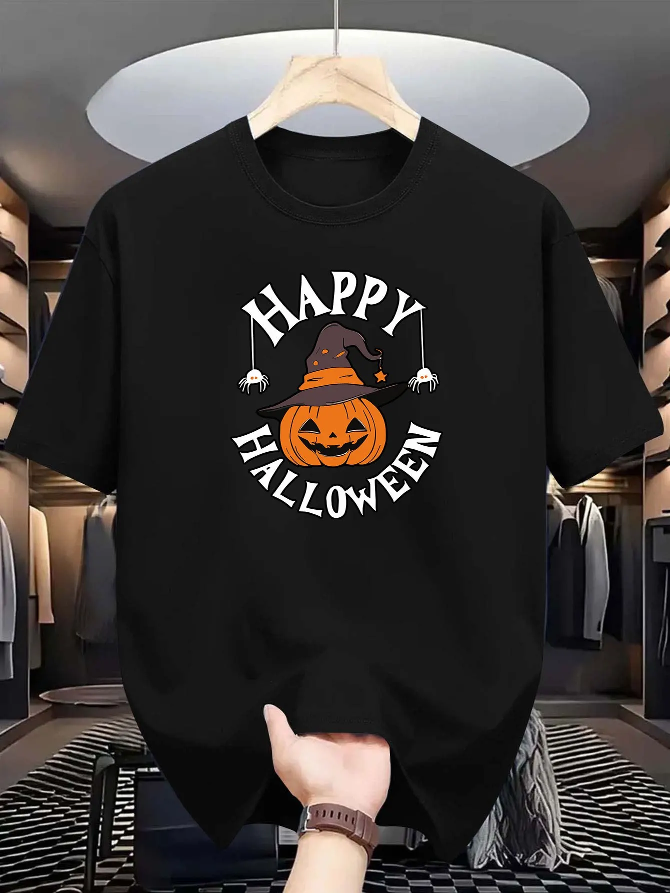 2026 New Happy Halloween Pumpkin Witch Hat Spider Graphic T-shirt Men Women O Neck Short Sleeve Streetwear Tee
