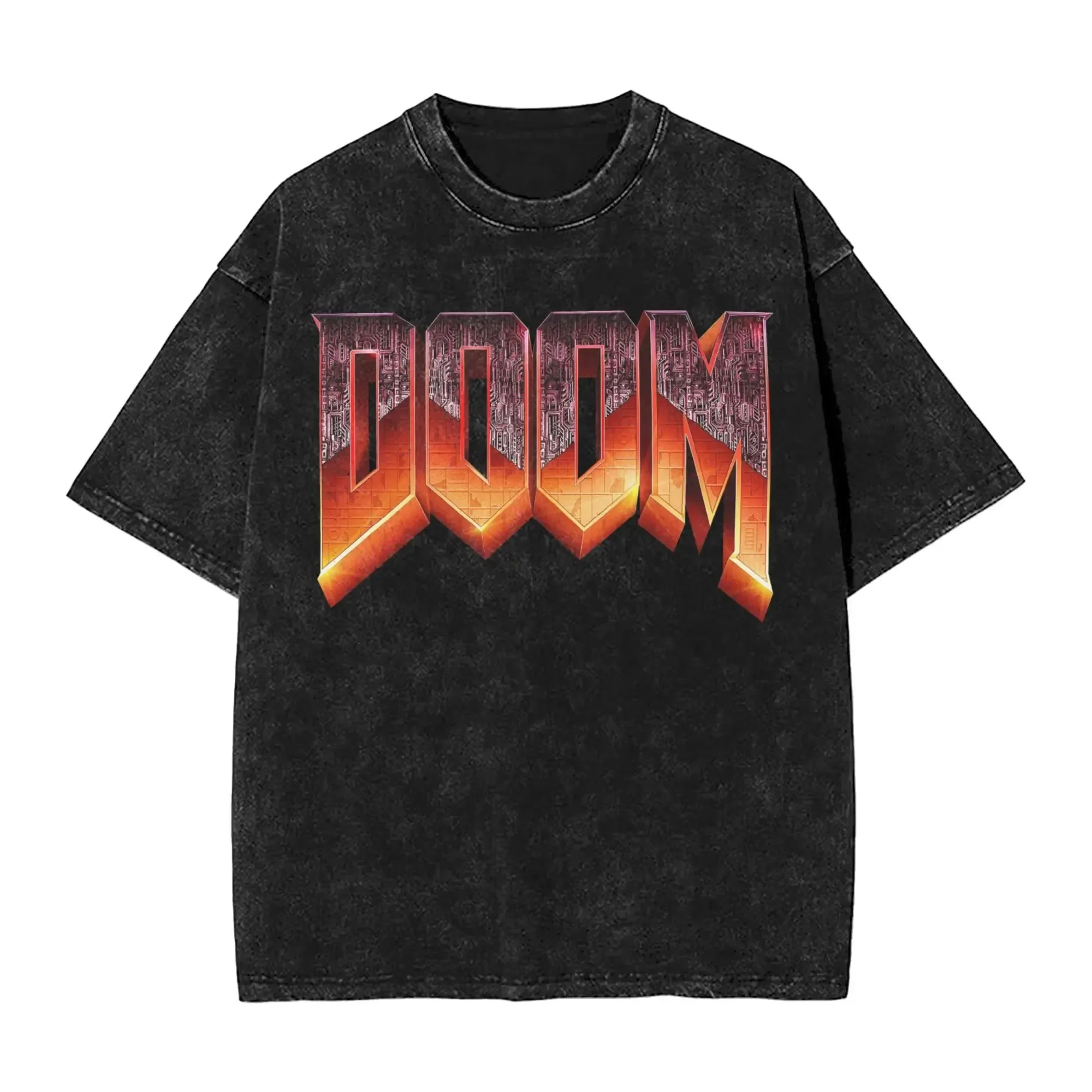 Classic FPS Game DOOM Peripherals Graphic Print T-shirts Vintage Washed Streetwear Harajuku Cotton Tops Men Women Tee