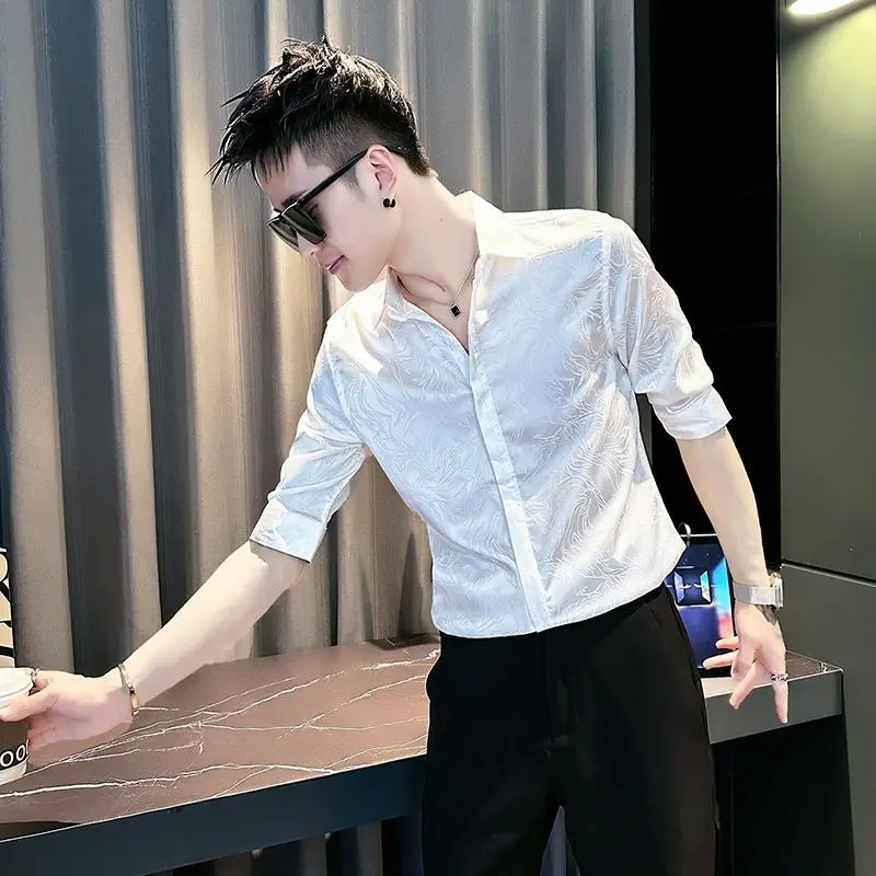 

Men's Casual Short Sleeve Shirt Summer 2026 New Fashion Korean Style Loose Fit Solid Color Button Down Shirt Streetwear