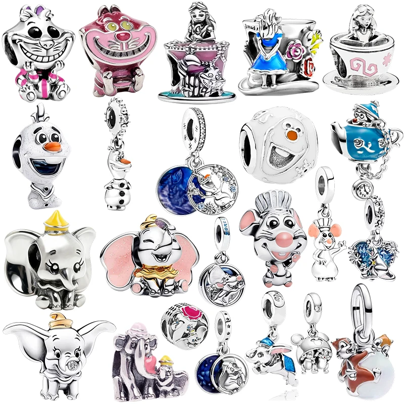 

Ratatouille Alice Cheshire Cat Dumbo Frozen Olaf Charm Beads Fit Snake Silver Bracelet Necklace Beads For Diy Jewelry Women Gift