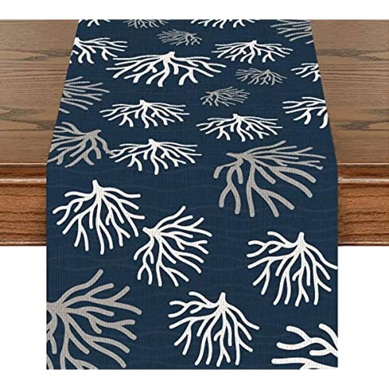 Navy Blue Nautical Reef Table Runners Linen Table Runners Farmhouse Seasonal Home Decor Kitchen Dinner New Years Holiday Gifts