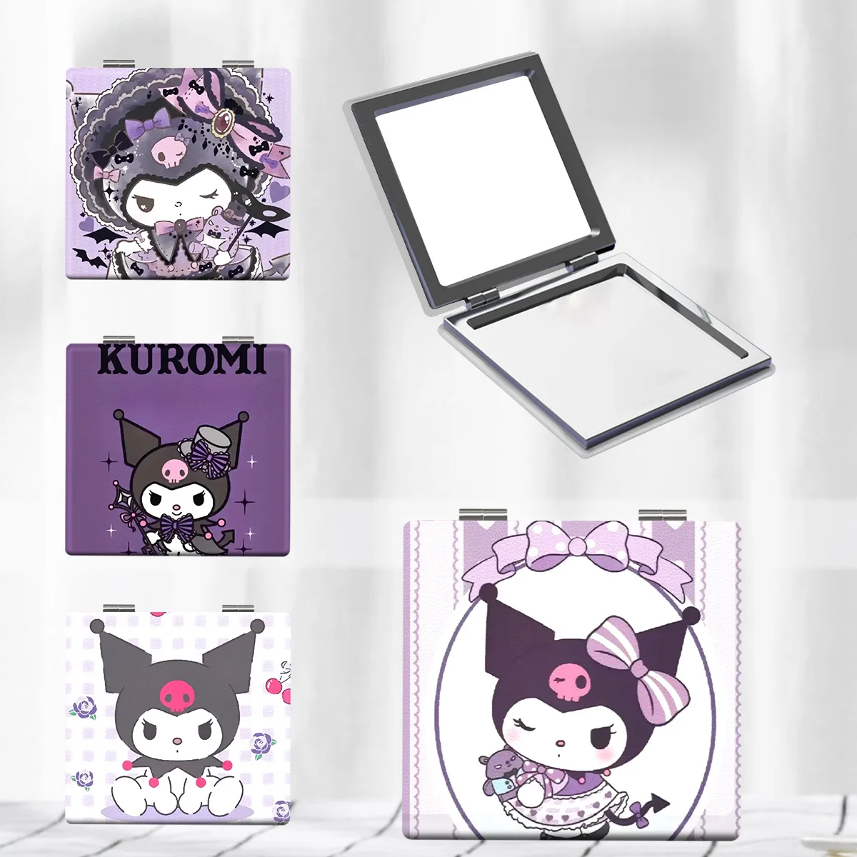 

Kuromi Mini Makeup Mirror Portable Kawaii Cartoon Anime Saniro Kuromi Double Sided Folding Makeup Mirror for Women Girls Gift