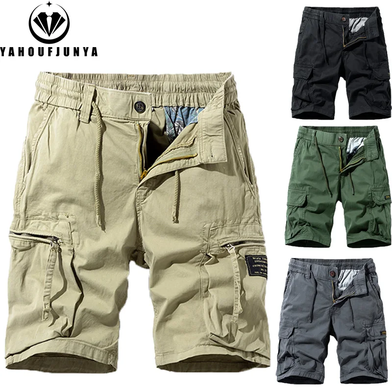 Heren Zomer Effen Kleur Outdoor Vrije Tijd Cargo Comfortabele Shorts Heren Elastische Taille Losse Rechte Hoge Kwaliteit Design Shorts Heren