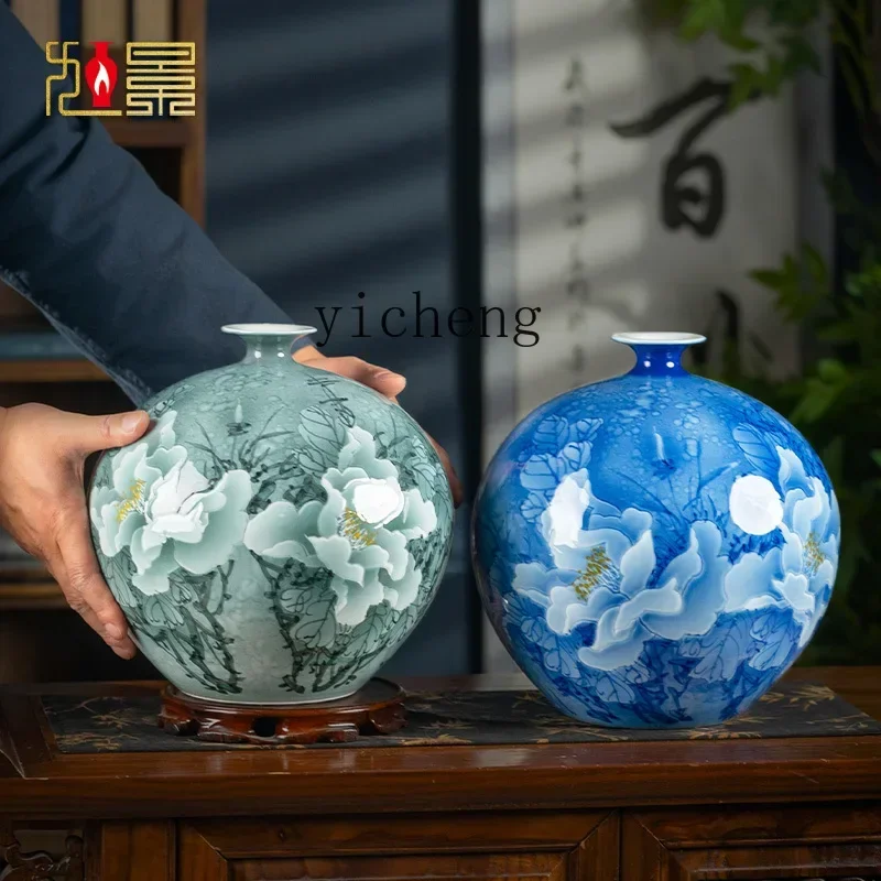 L14-ceramic vase hand-painted pomegranate bottle Chinese living room Bogu rack home decoration ornament