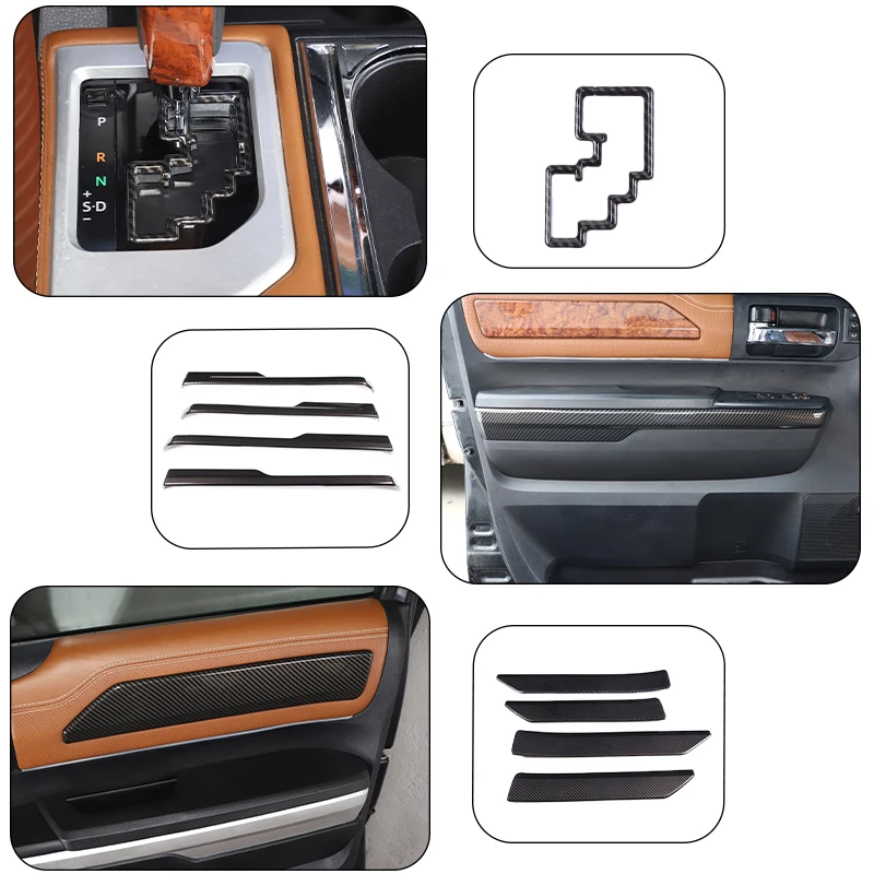 ABS Carbon Fiber Interior Mouldings For Toyota Tundra 2014-2021 Window Lift Switch Dashboard Trim Navigation Panel Frame Cover