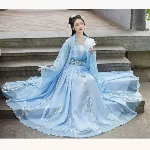 여성용 한푸 요정 원피스 민속 무용 빈티지 자수 공주 의상, 중국 한푸 원피스, 2024