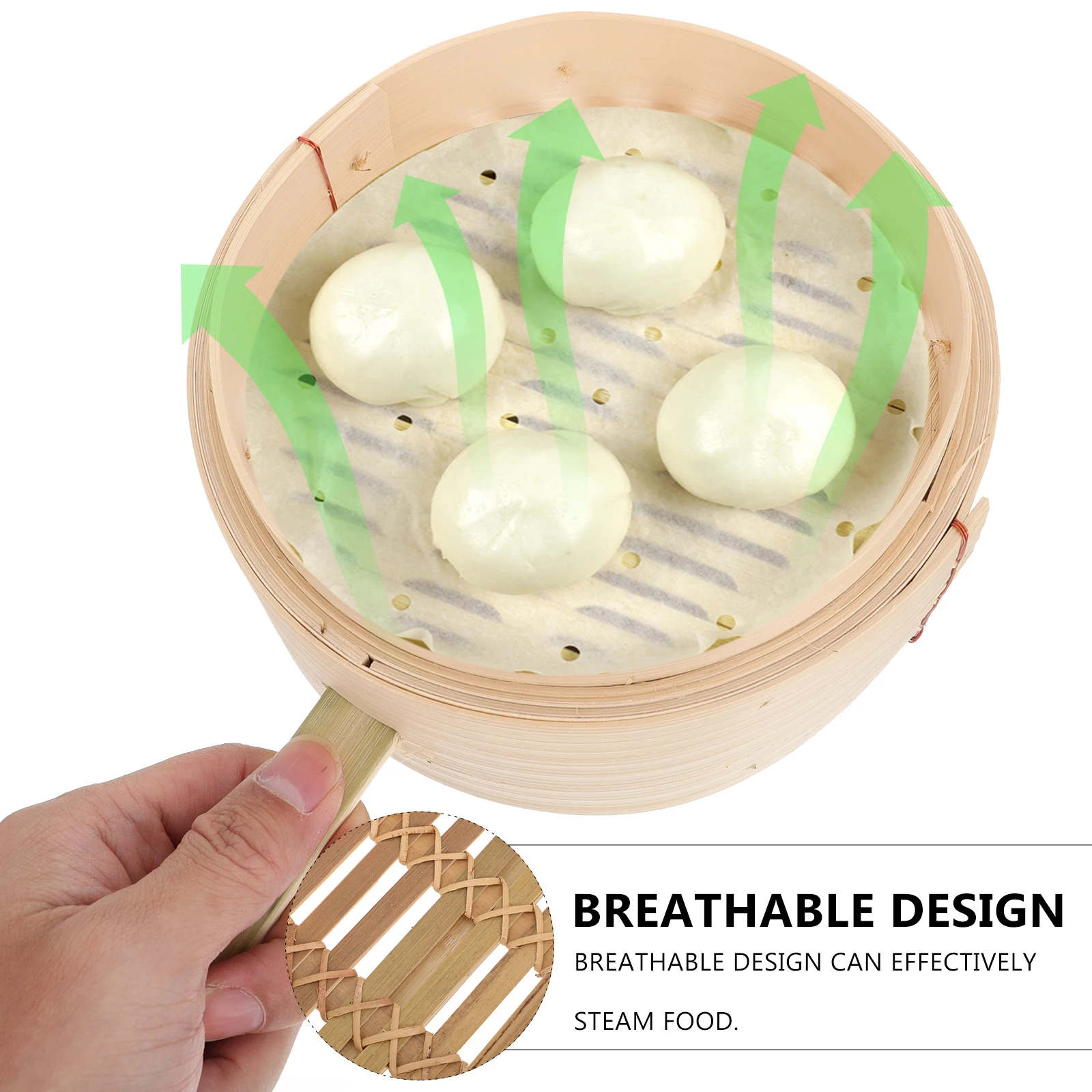 

Bamboo Food Steamer Kitchen Steamer Basket Set Smooth Edges Non-Sticky Lid Practical Cooking Tool for Healthy Steamed