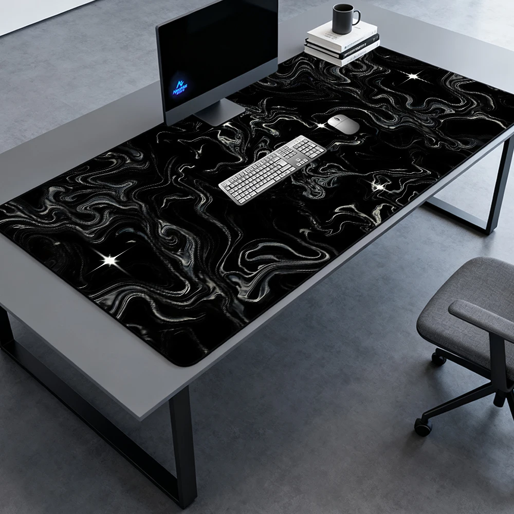 Starry Liquid Mouse Mat Large Playmat 5mm 1400x600 1600x600 Gaming Black Nonslip White Giant Deskmat Mouse Mat Mousepad