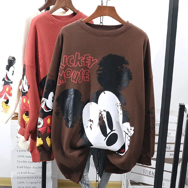 Women Hoodie cartoon Print Letter Printing Casual Long Sleeve Loose Autumn Fashion Female Tops Round Neck Streetwear