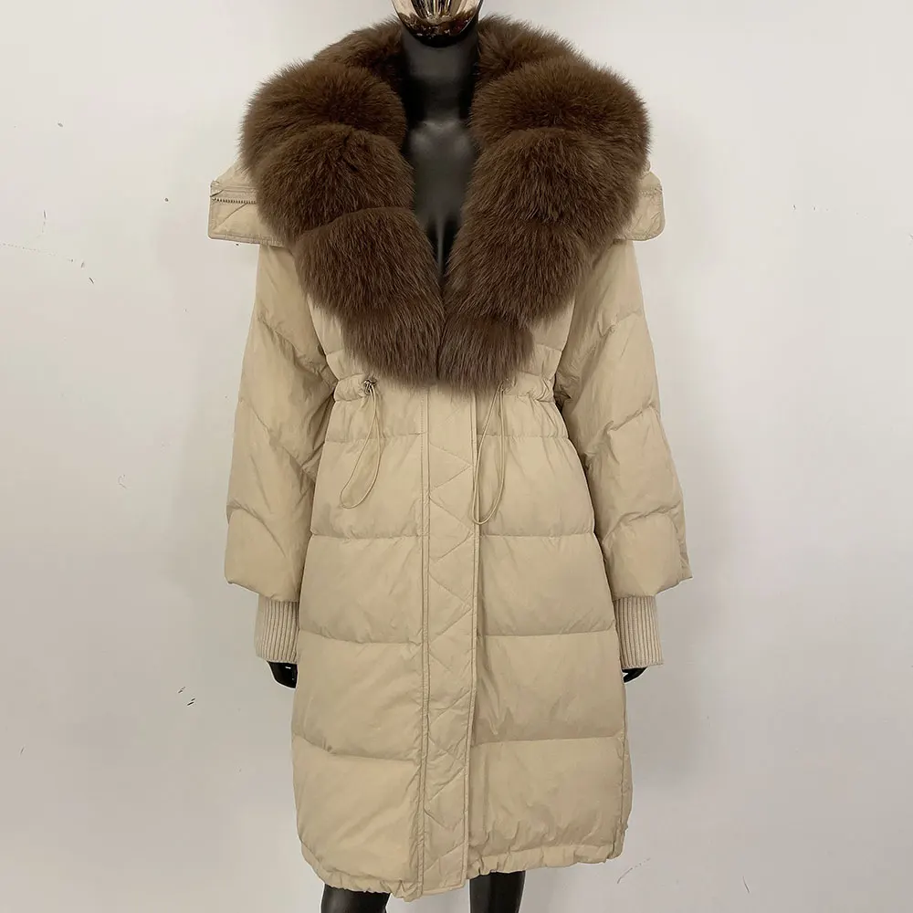 معطف فرو الثعلب الحقيقي الشتاء الإناث الأبيض بطة أسفل سترة المرأة طويلة الدافئة الطبيعية الراكون الفراء سترة منفوخة المرأة الفراء أسفل معطف #5