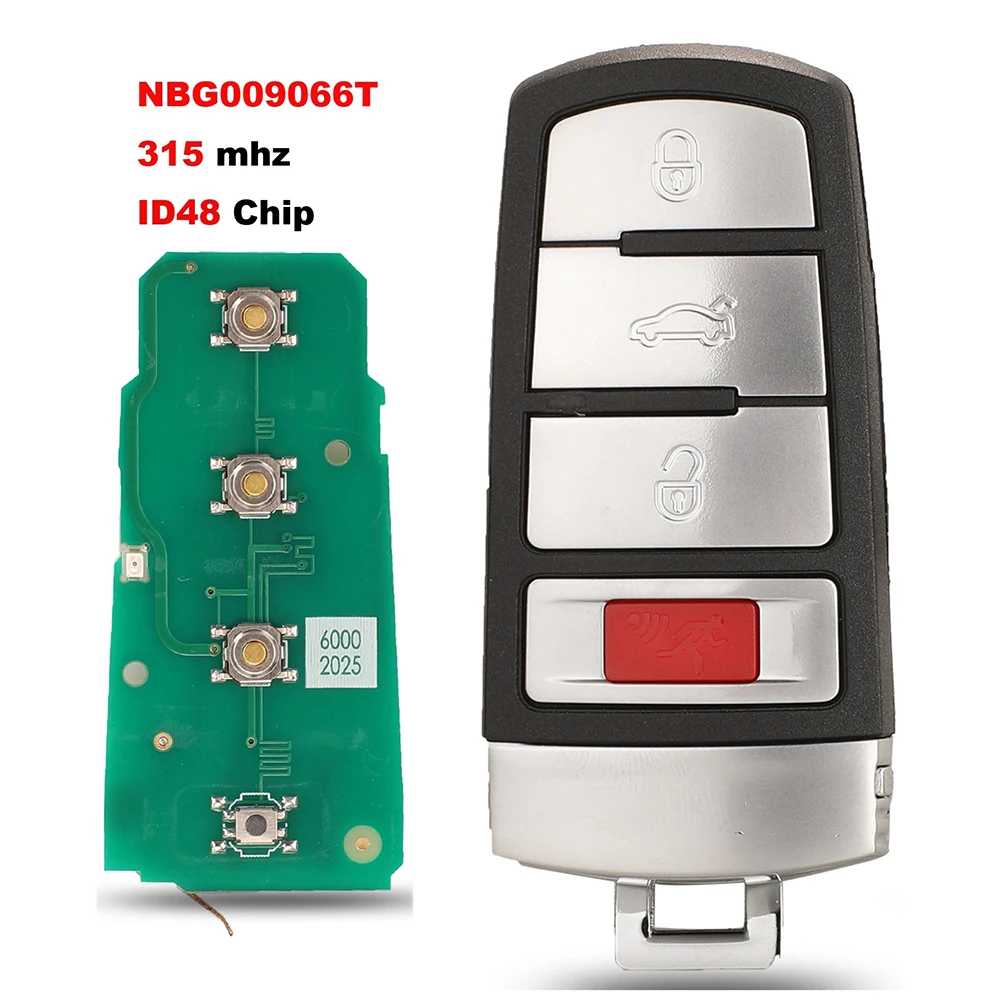 jingyuqin Neuer Fernbedienungs-Autoschlüssel 315Mhz ID48 Chip Für VW Passat CC 2006 2007 2008 2009 2010 2011 2012 2013 NBG009066T