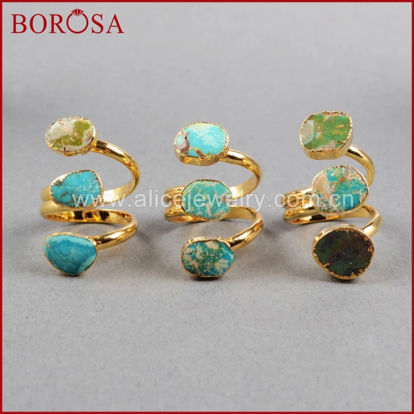 

New Arrival 18k Gold Plated Natural Turquoise Adjustable Ring Irregular Three Natural Stones Ring for Women Jewelry Gift For Her