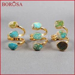 New Arrival 18k Gold Plated Natural Turquoise Adjustable Ring Irregular Three Natural Stones Ring for Women Jewelry Gift For Her