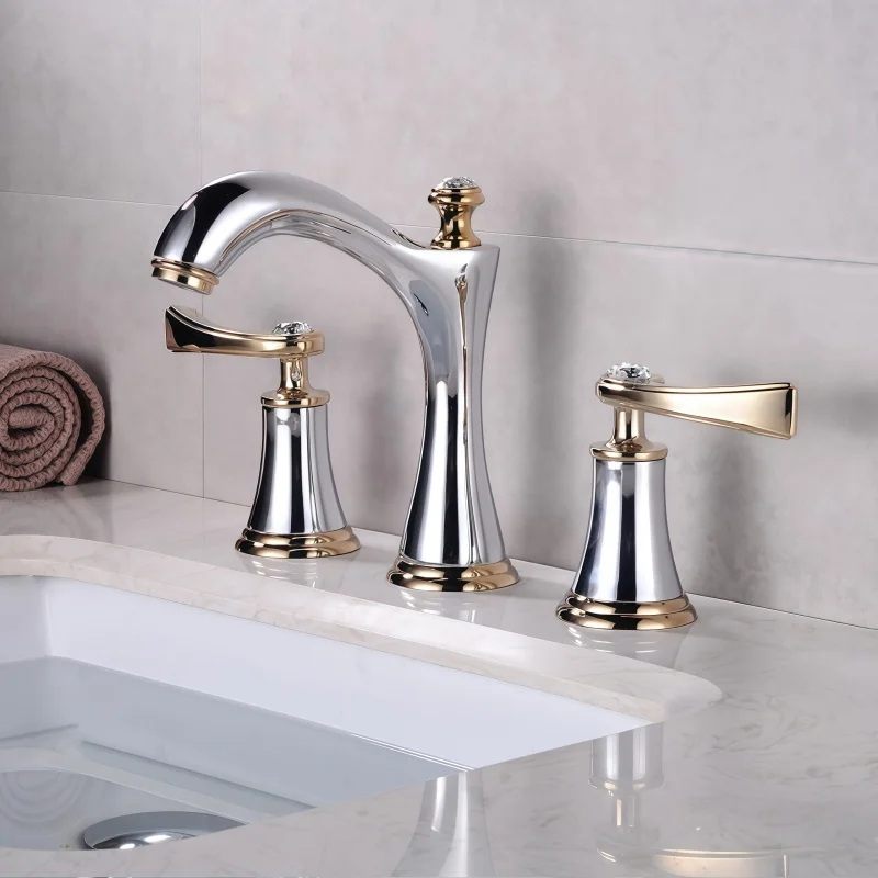 European Style Basin Faucet Hot and Cold Water Dual Handle Three-Hole Split Basin Faucet Three-Piece Set White
