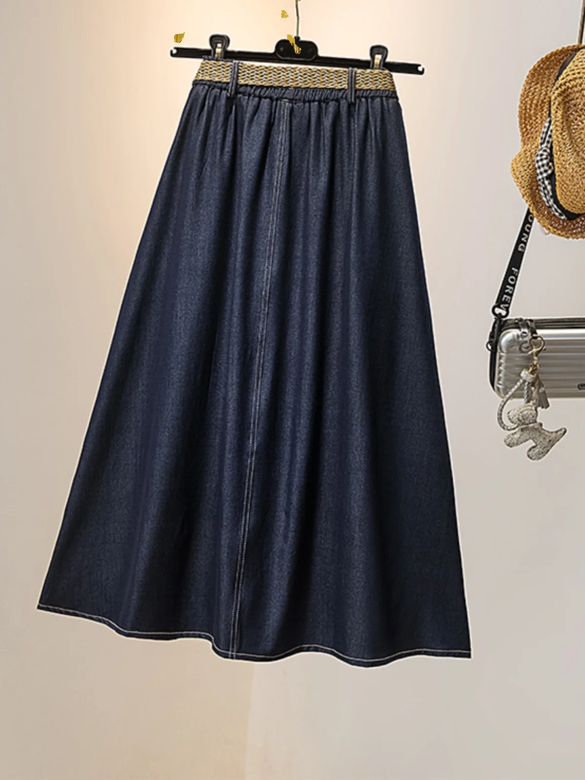 Große Größe Sommer Hohe Taille Weiche Denim Rock Frauen Eis Seide Atmungsaktive Taste Röcke Lose Vielseitig A-linie Regenschirm Rock