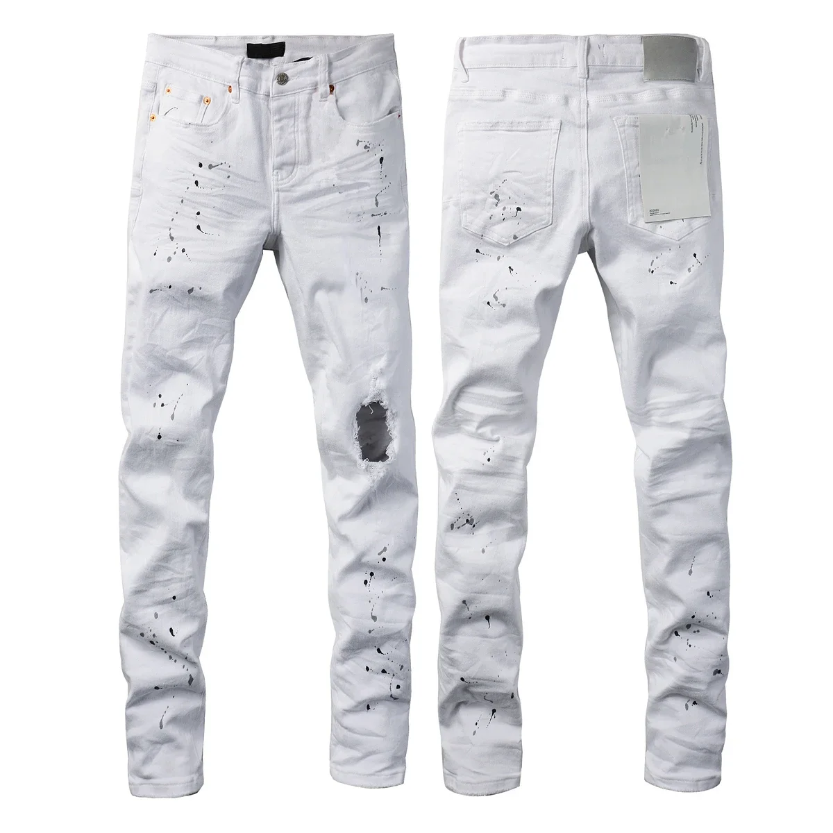 

Men jeans Fashion brands top quality High street white paint distressed Repair Low Rise Skinny Denim pants Men Jenas