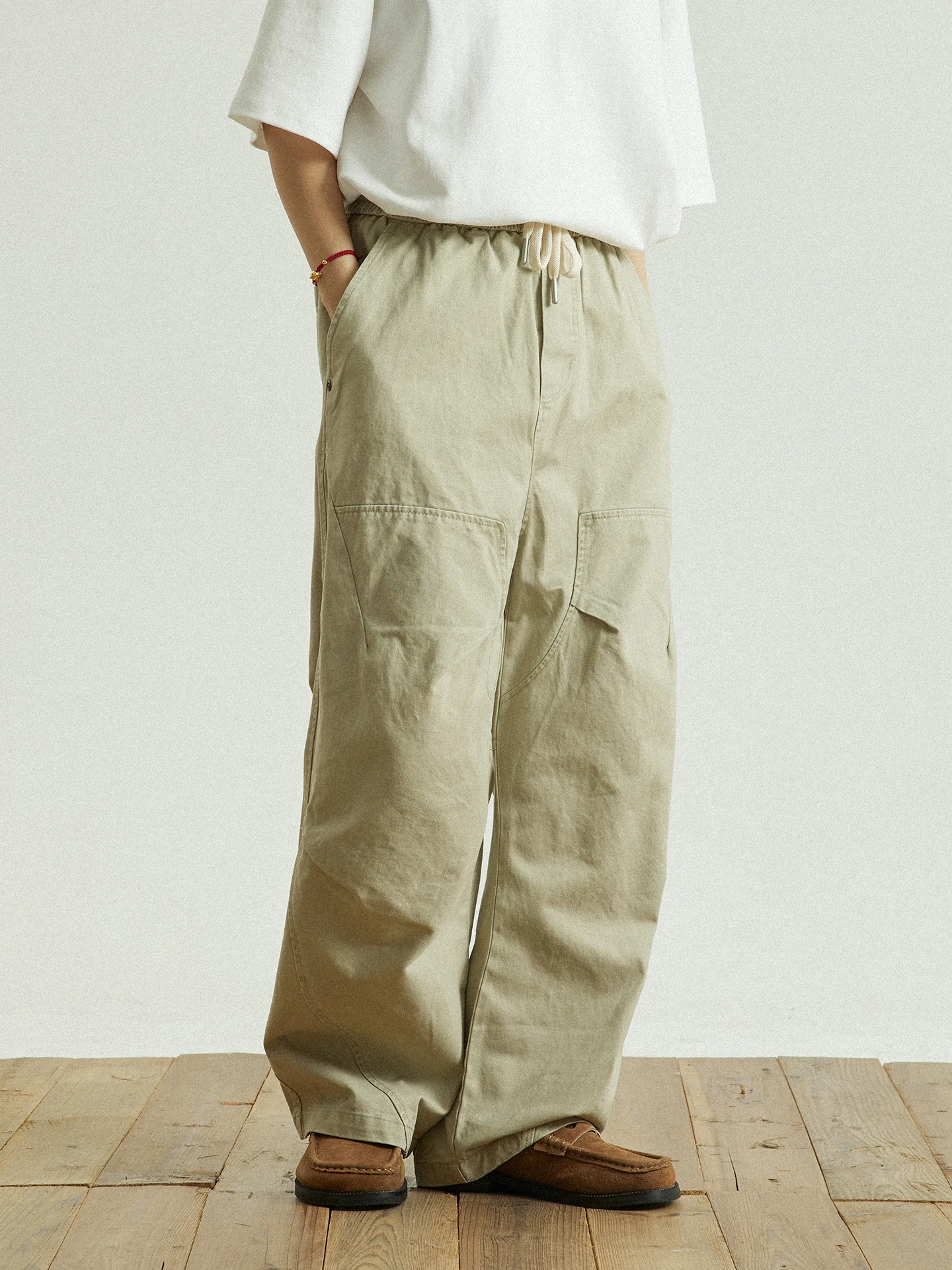 

GoodNorth Retro Drawstring Workwear Casual Pants Loose Fit 3D Tailoring Men Women Style Cotton Straight Leg Trousers