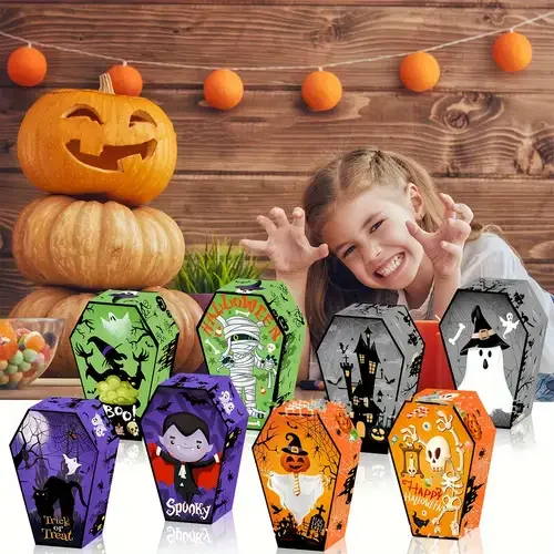 12-teilige Halloween-Snackbox in Sargform, Skelett, Fledermaus und Geschenkbox mit Geistermotiv, Feiern Sie Halloween-Party-Dekorationen