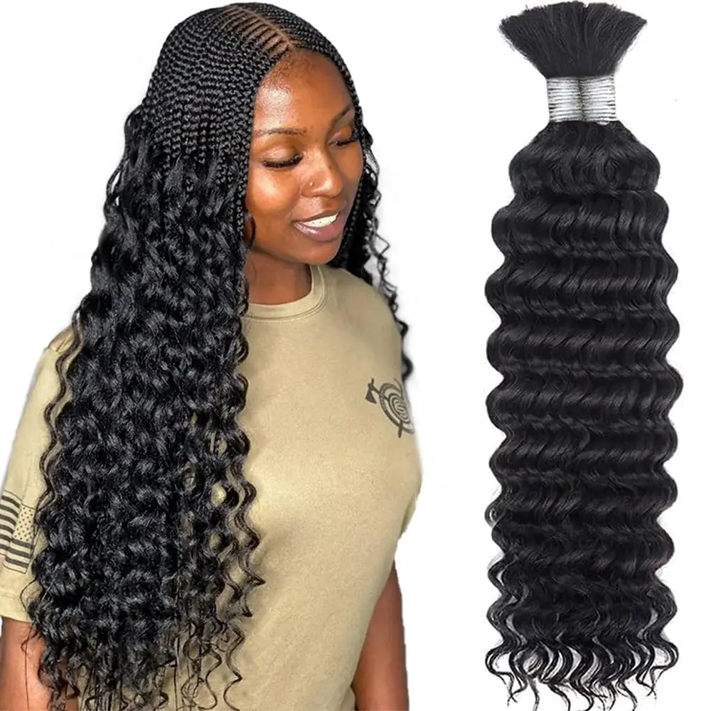 Water Wave Human Braiding Hair, Bulk Braiding Hair For Boho Braids (1pack-2bundles)  100%Unprocessed Brazilian Virgin Human Hair