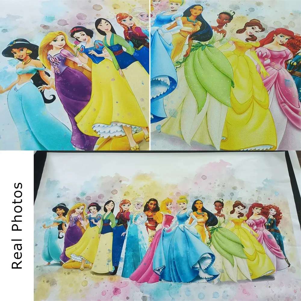 Princess Watercolour Prints Disney Princess Poster Cartoon Wall Decor Little Mermaid Princess Moana Rapunzel Canvas Painting