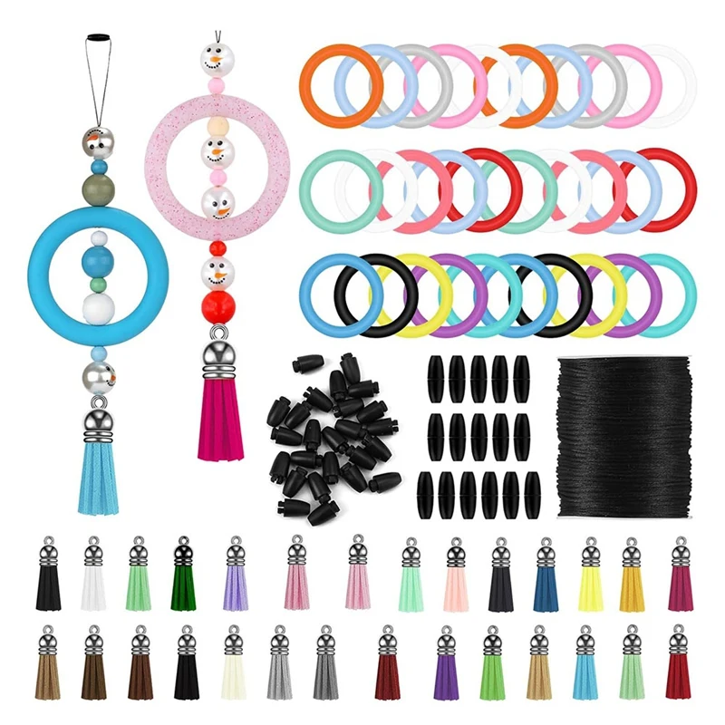 91Pcs Silicone Beadable Ring Making Kit,Silicone O Rings For Beads Frame Silicone Pendant For Keychain Necklace Bracelet