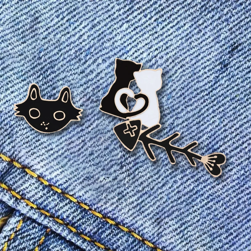 Series Cat Beard Bones Glasses Rose Tai Chi Badge Pines Lapel Shirt Accessories Jewelry  Pin Brooch Fashion 11 Style Black