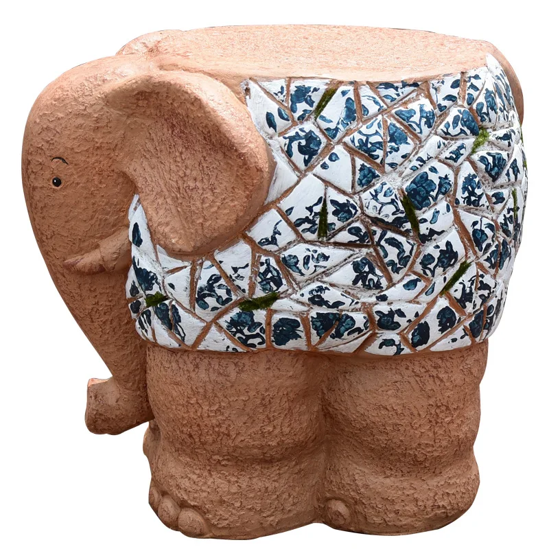 

Retro imitation blue and white porcelain elephant flower pot base ornament creative outdoor garden animal sculpture courtyard