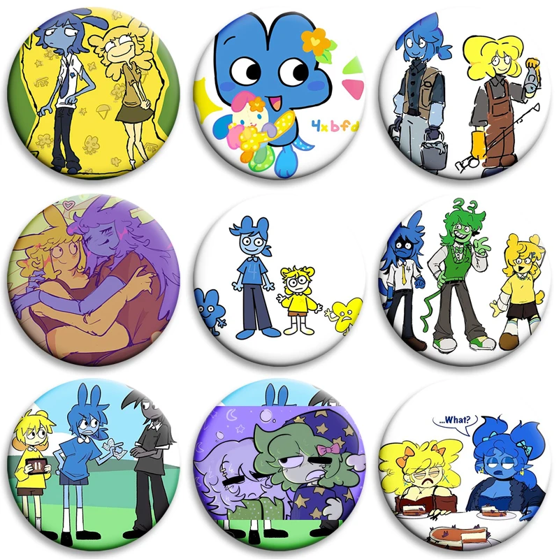 

32mm Bfb X Fanart Enamel Pins Gaty and Two Pillow Dictionary Bfdi Cartoon Metal Brooch Round Badge Bag Clothig Accessories Gifts